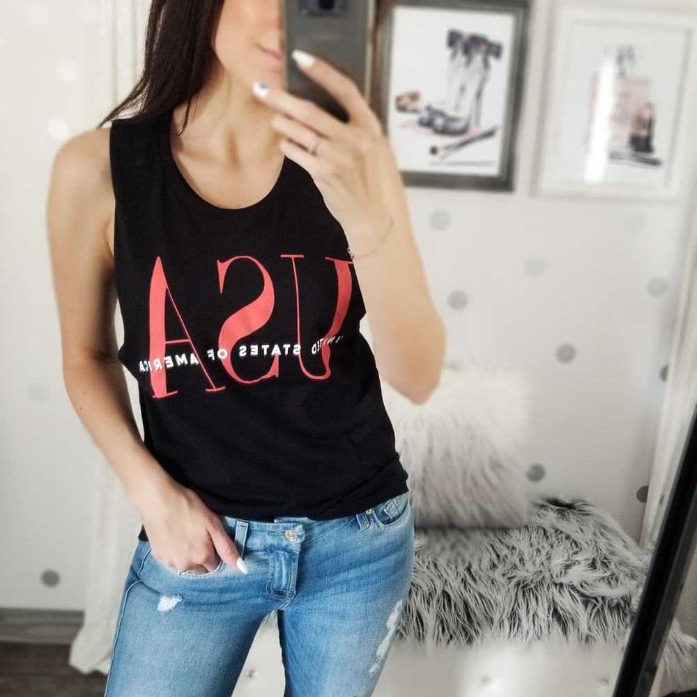 🅱️Last1️⃣USA Black Graphic America Muscle Tank Top